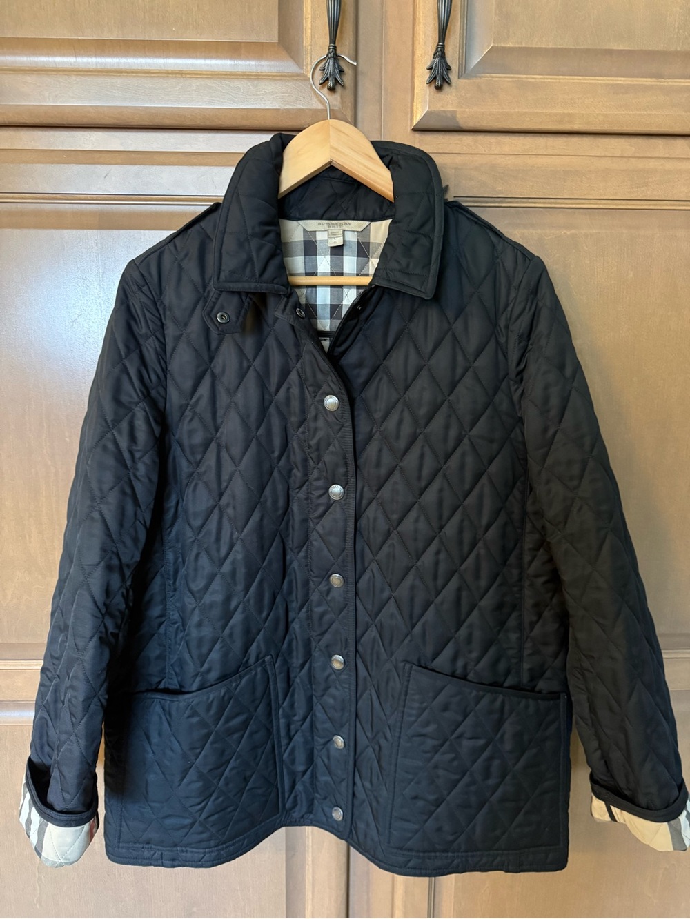 Burberry Black Quilted Jacket with Signature Check Trim